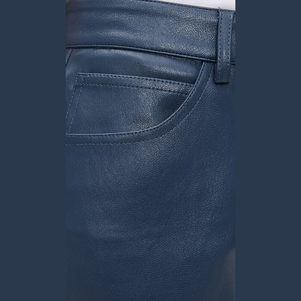 Navy Faux Leather High Rise Barrel Leg Pants - Picture 6 of 6
